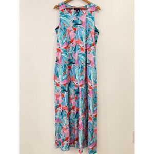 d&co Beach Tropical Maxi Dress Large Tall Sleeveless Colorful Resort Vacation